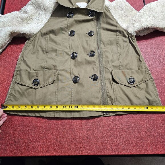 ANTHROPOLOGIE Hei Hei Sequin Sleeve Jacket Sz L Army Green Swing Double Breasted - Picture 7 of 13